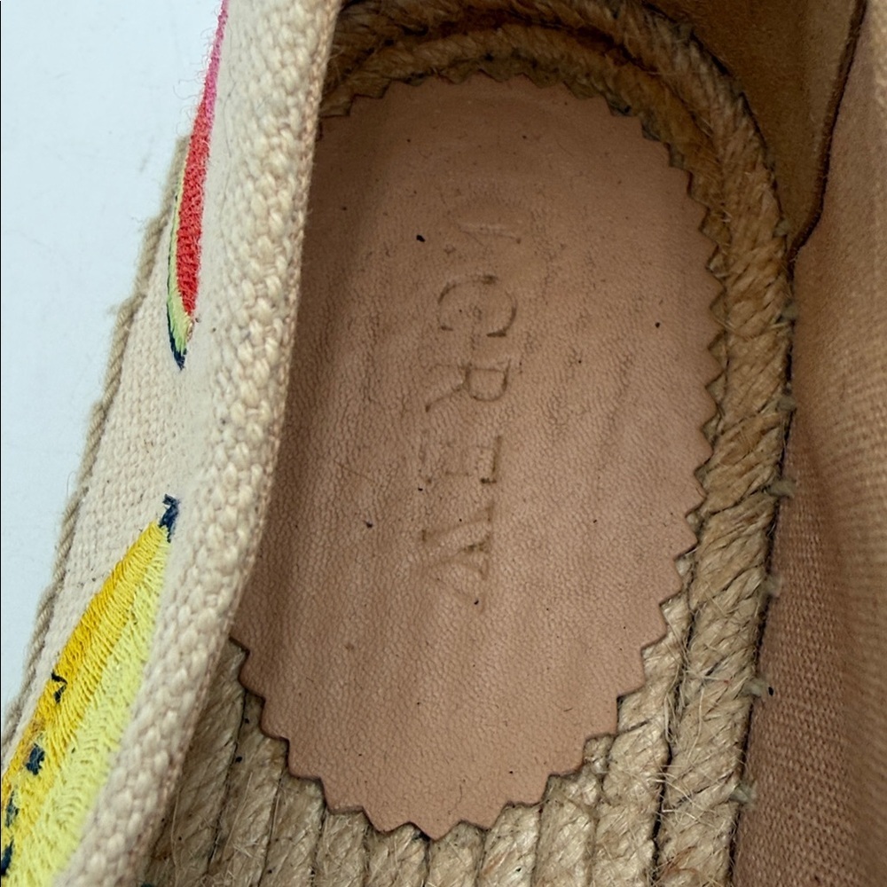 J. Crew Beige Espadrilles Fruit Embroidery canvas women 7.5 slip on beach vacay - Picture 5 of 8